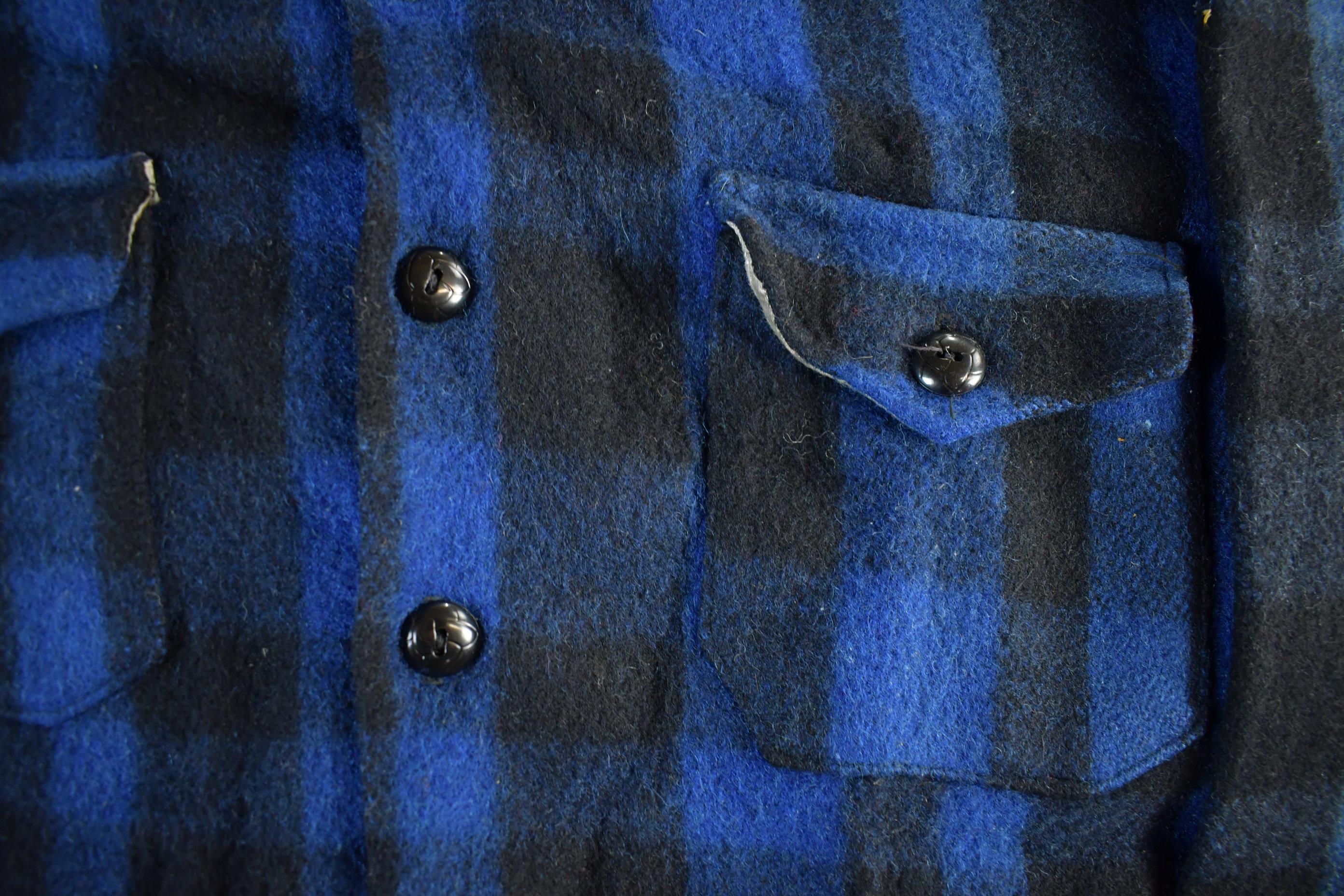 Vintage 1950s Commander Plaid Wool Button Up Shirt Jacket Men's L