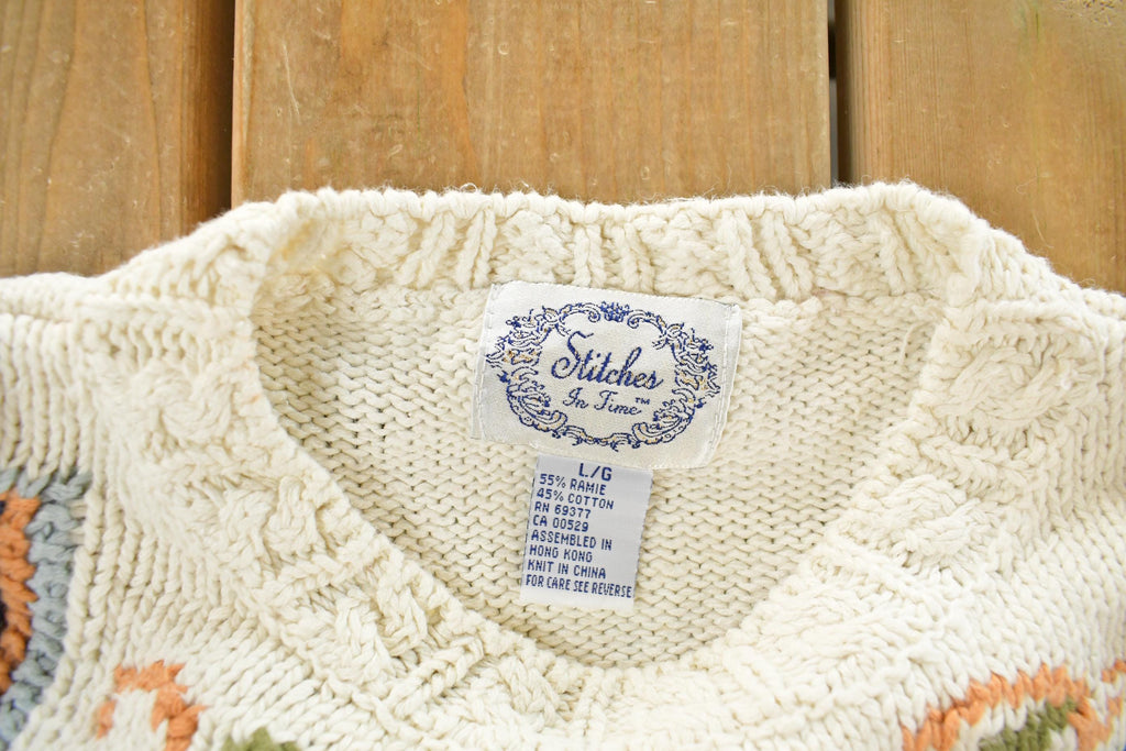 Vintage 1990s Stitches Floral Theme Knit Crewneck Sweater Women's Medium