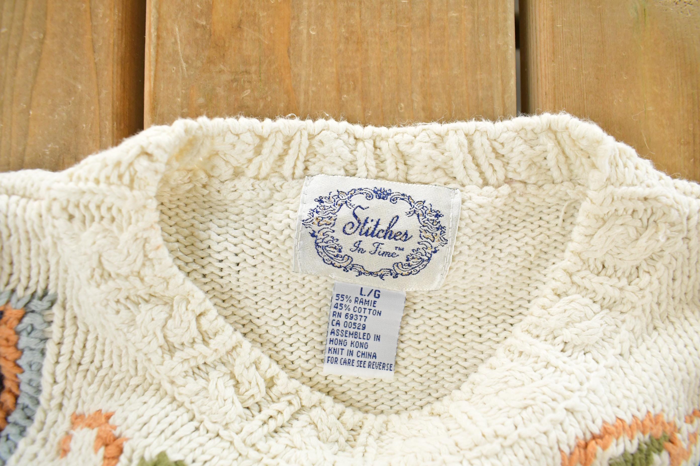Vintage 1990s Stitches Floral Theme Knit Crewneck Sweater Women's Medium