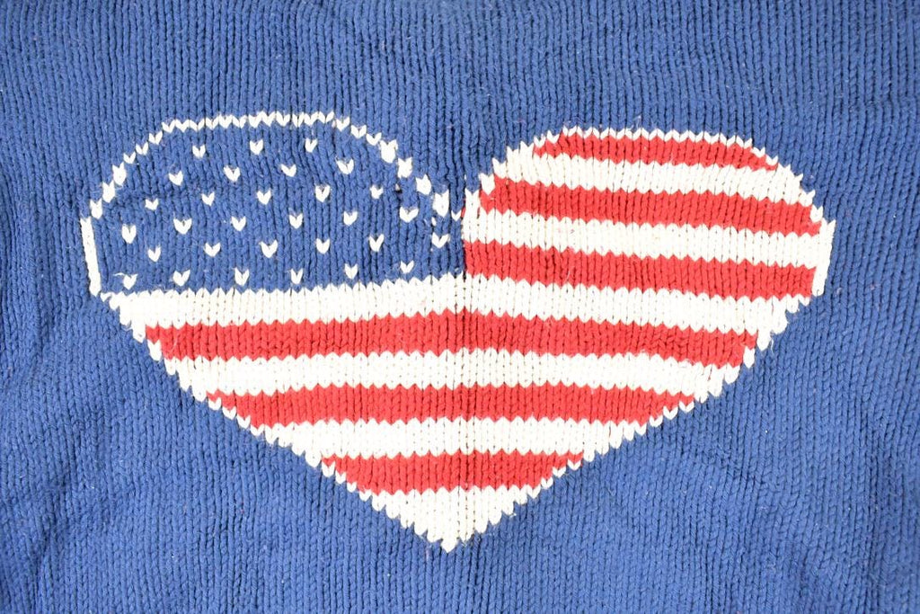 Vintage 1990s Rey Wear AOP American Flag Hand Knit Cardigan Sweater Womens S