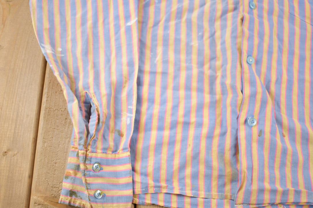 Vintage 1970s Guardsman Formal Striped Button Up Long Sleeve Shirt  70s aesthetic