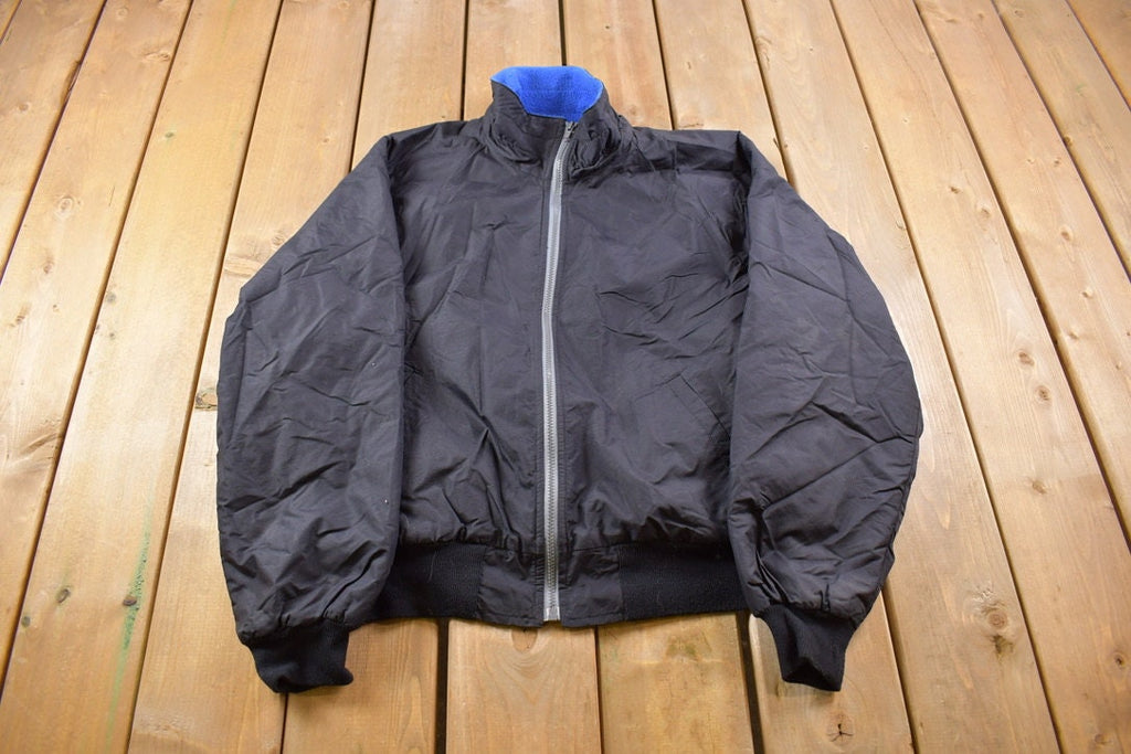 Vintage 1980s Columbia Sportswear Fleece Lined Black Satin Bomber Jacket