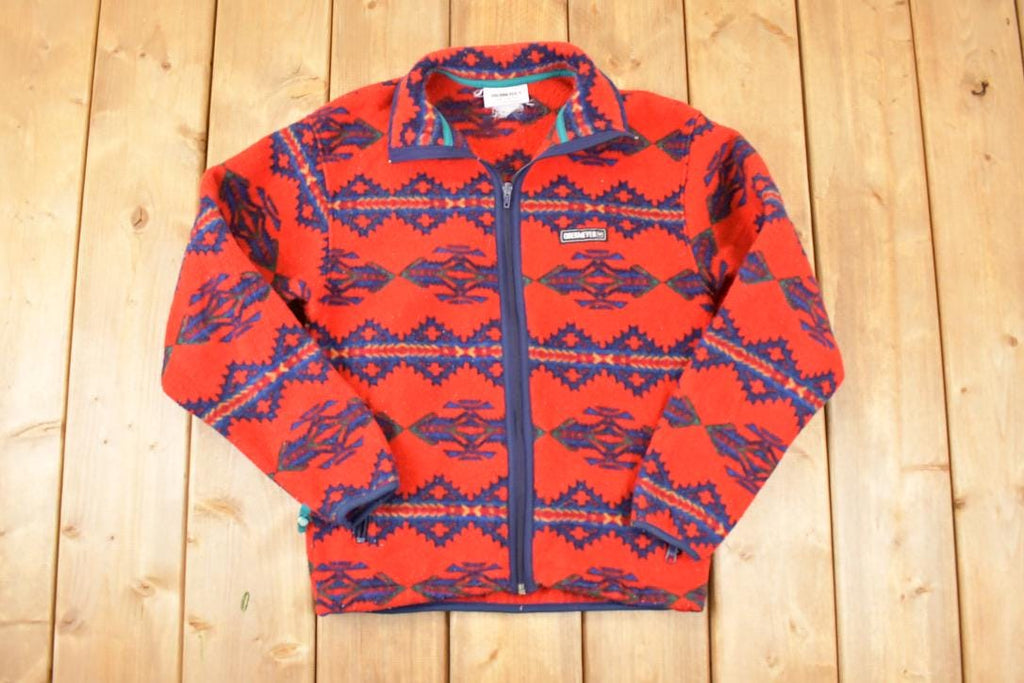 Vintage 1990s Obermeyer Aztec AOP Fleece Outdoorsman Sweater Men's S / 90s Winter Sweatshirt / Fleece Hiking Zip up