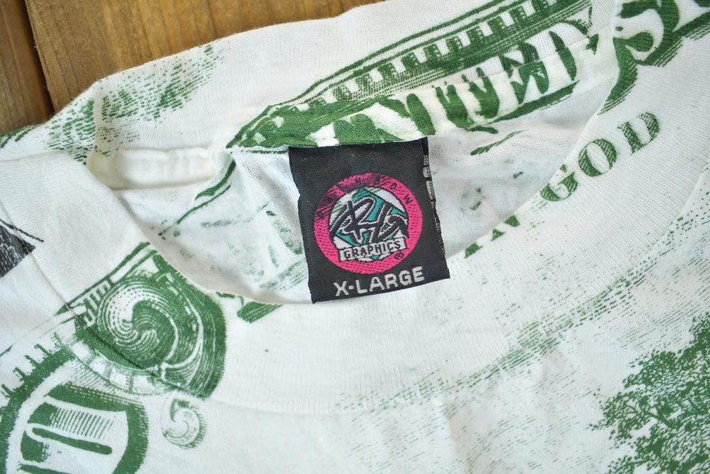 Vintage 1991 100 Dollar Bill All Over Print Graphic T Shirt