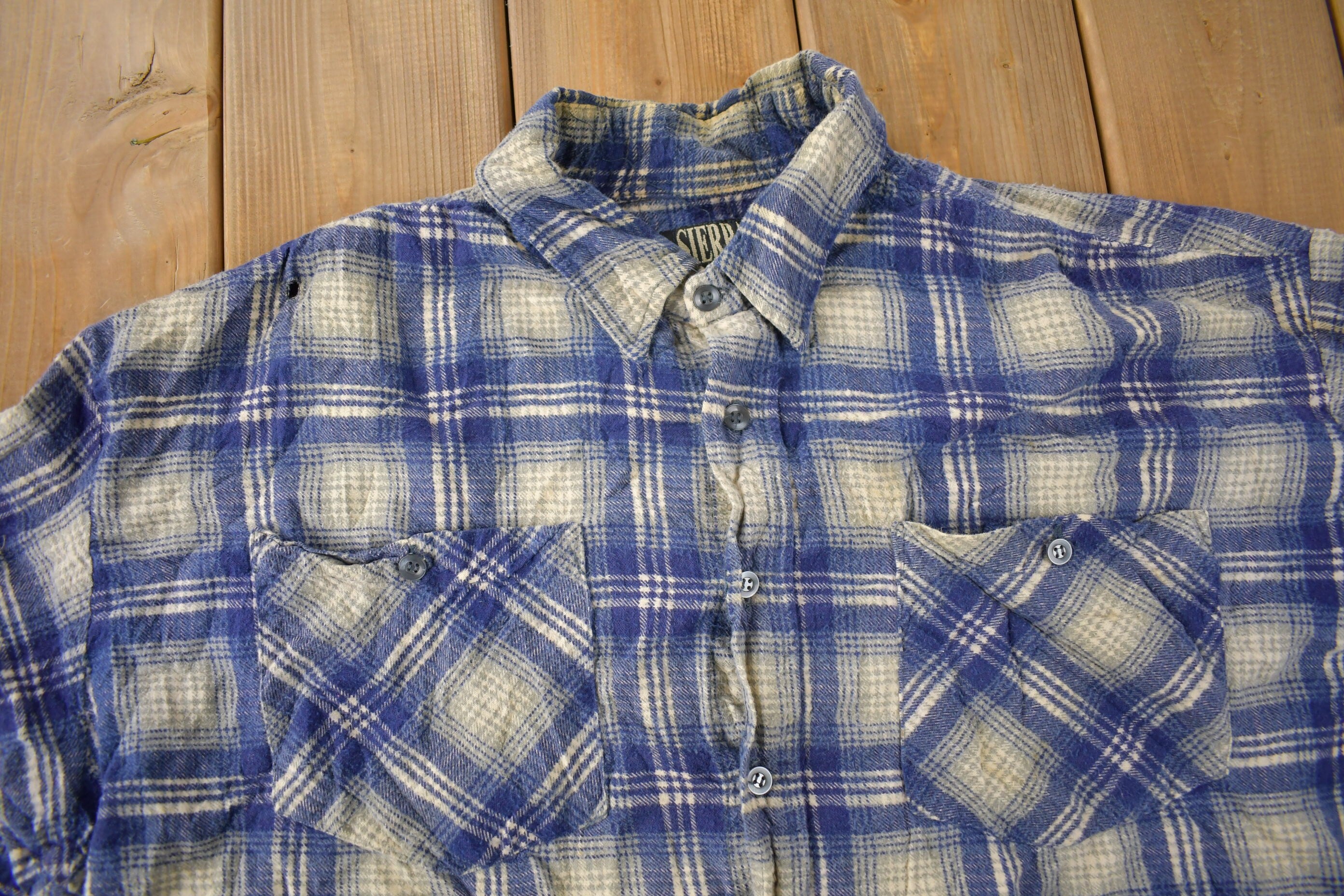 Vintage 1990s Sierra Pacific Distressed Plaid Button Up Flannel Shirt Size XL