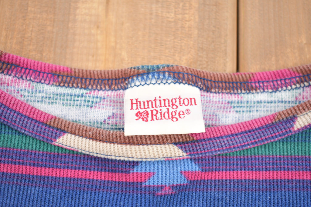Vintage 1990s Huntington Ridge Waffle Knit Aztec Crewneck Sweatshirt