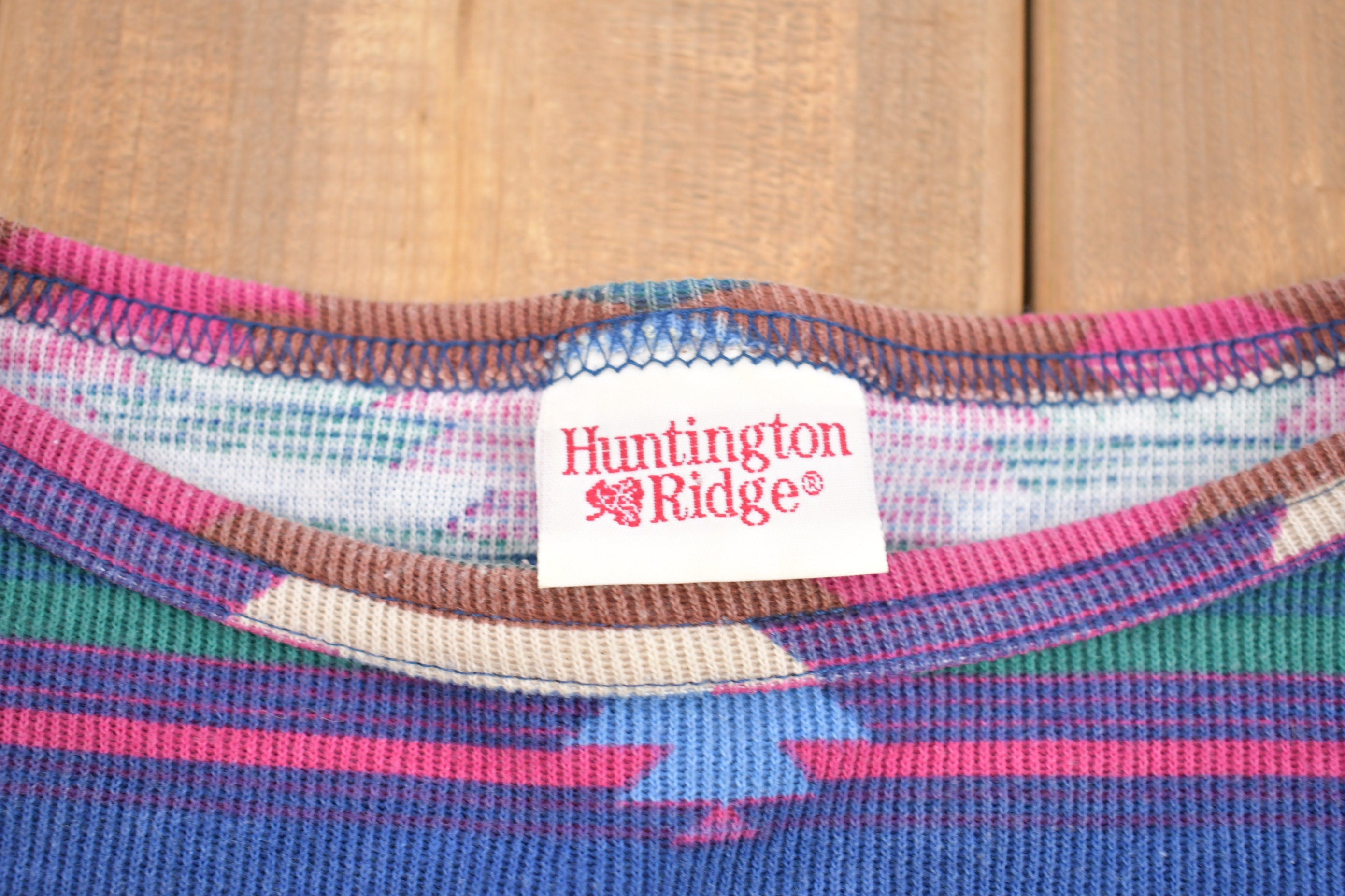 Vintage 1990s Huntington Ridge Waffle Knit Aztec Crewneck Sweatshirt