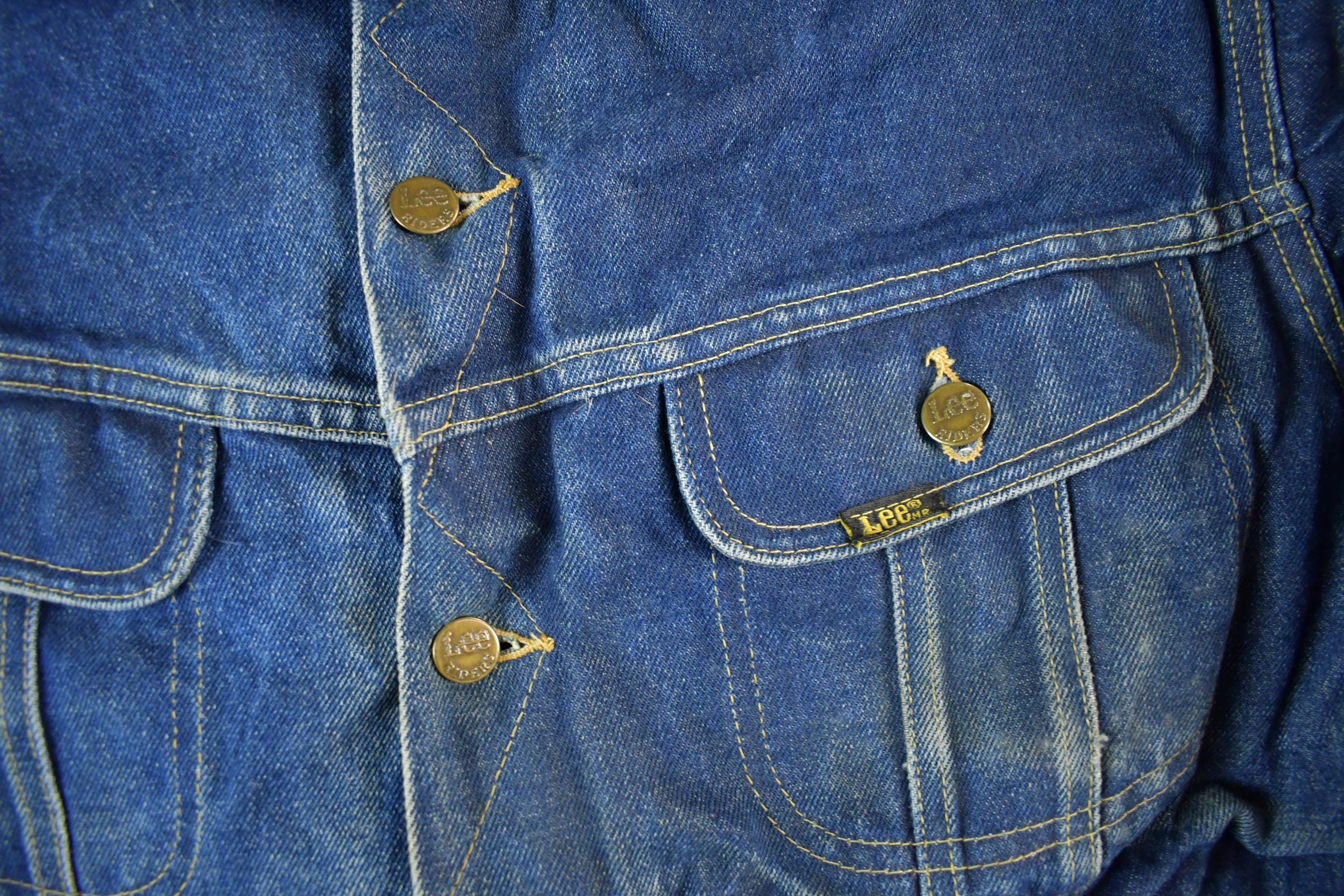Vintage 1970s Lee Storm Riders Blanket Lined Denim Jean Trucker Jacket Men's Large