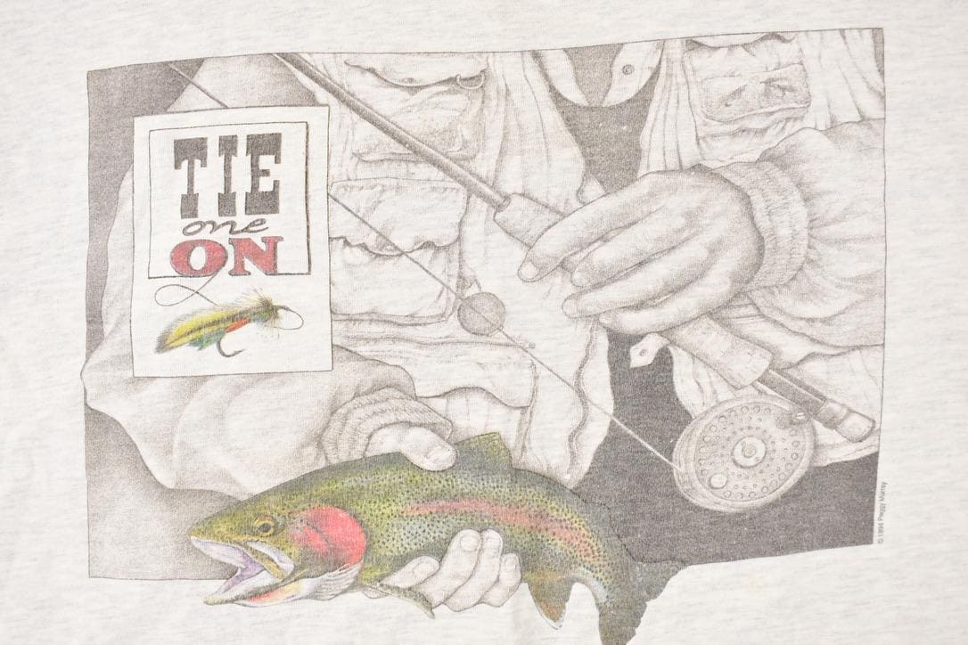 Vintage 1990s Tie One On Souvenir Fishing T-Shirt Men's L  Fish Destination Shirt  90s Single Stitch Graphic Tee  Made in USA