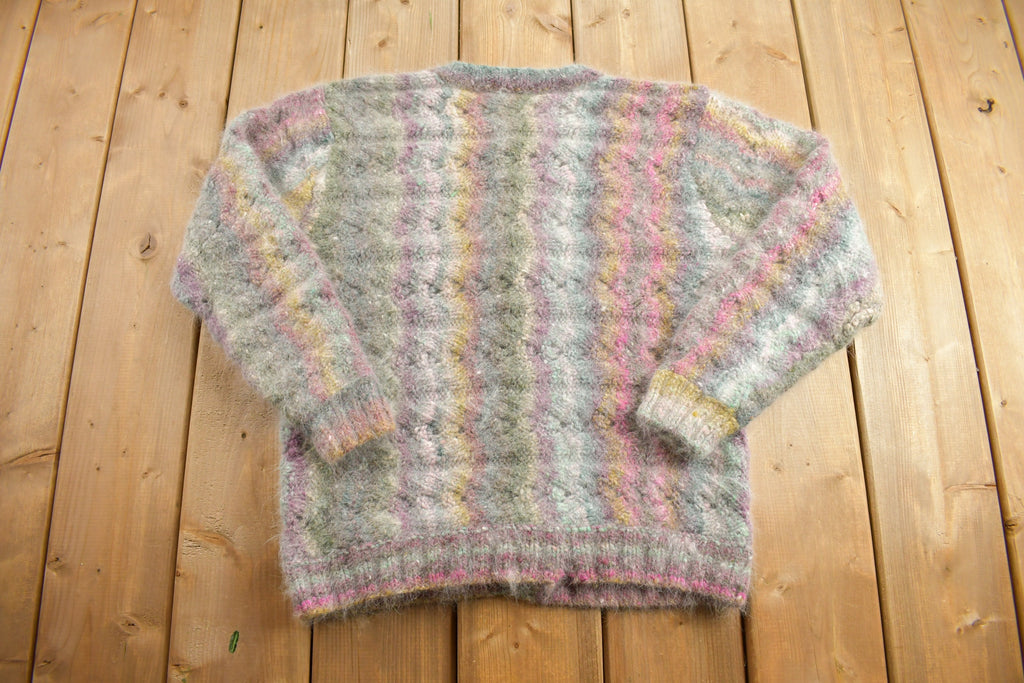 Vintage 1990s Mohair Knitted Sweater / Vintage 90s Crewneck / Pattern Sweater / Abstract Sweater / Vintage Mohair