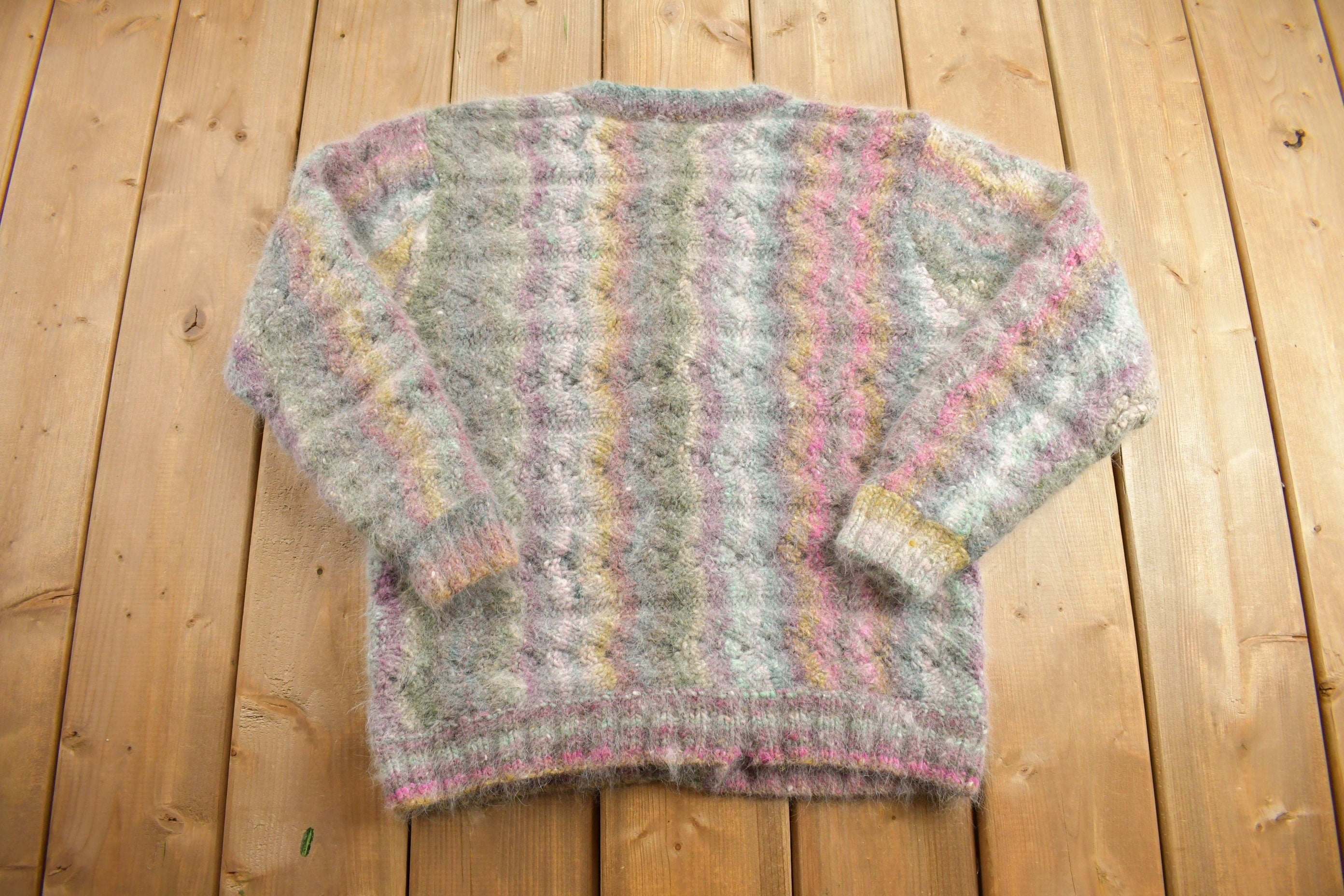 Vintage 1990s Mohair Knitted Sweater / Vintage 90s Crewneck / Pattern Sweater / Abstract Sweater / Vintage Mohair