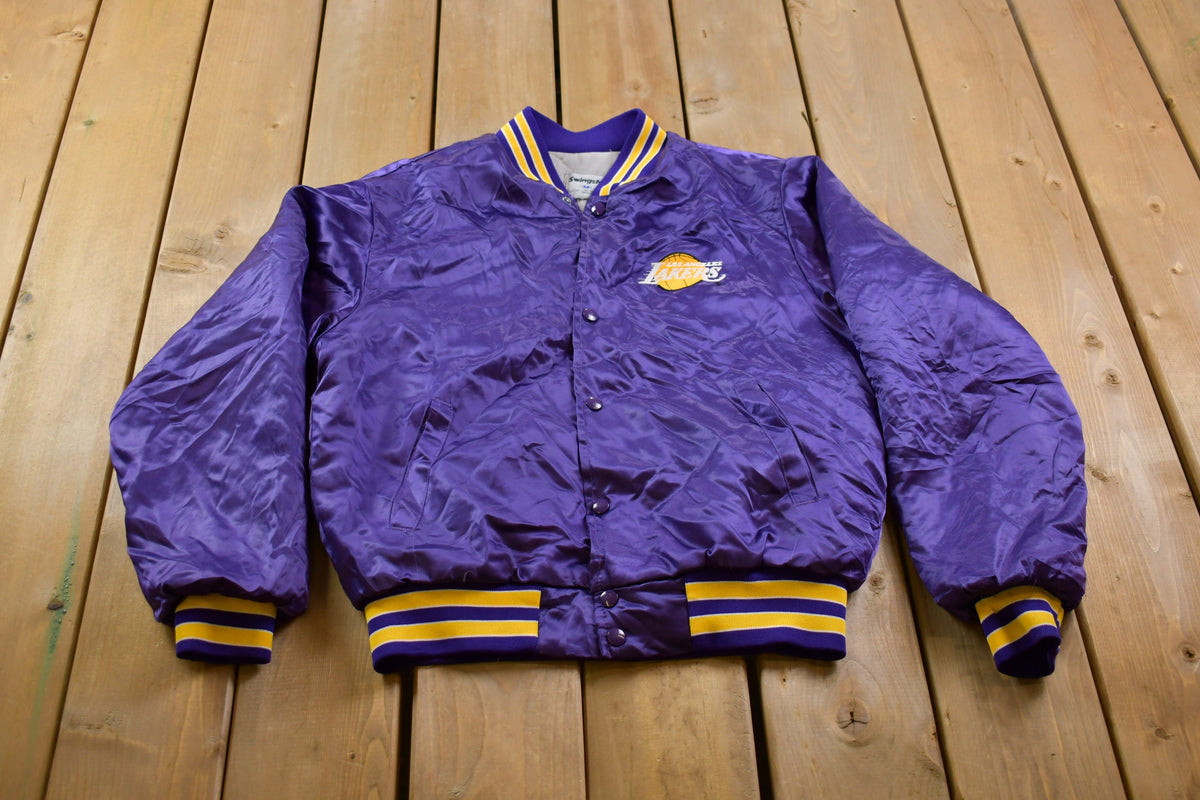 Vintage 1990s Lakers NBA Swingster Satin Bomber Jacket Embroidered Made In USA