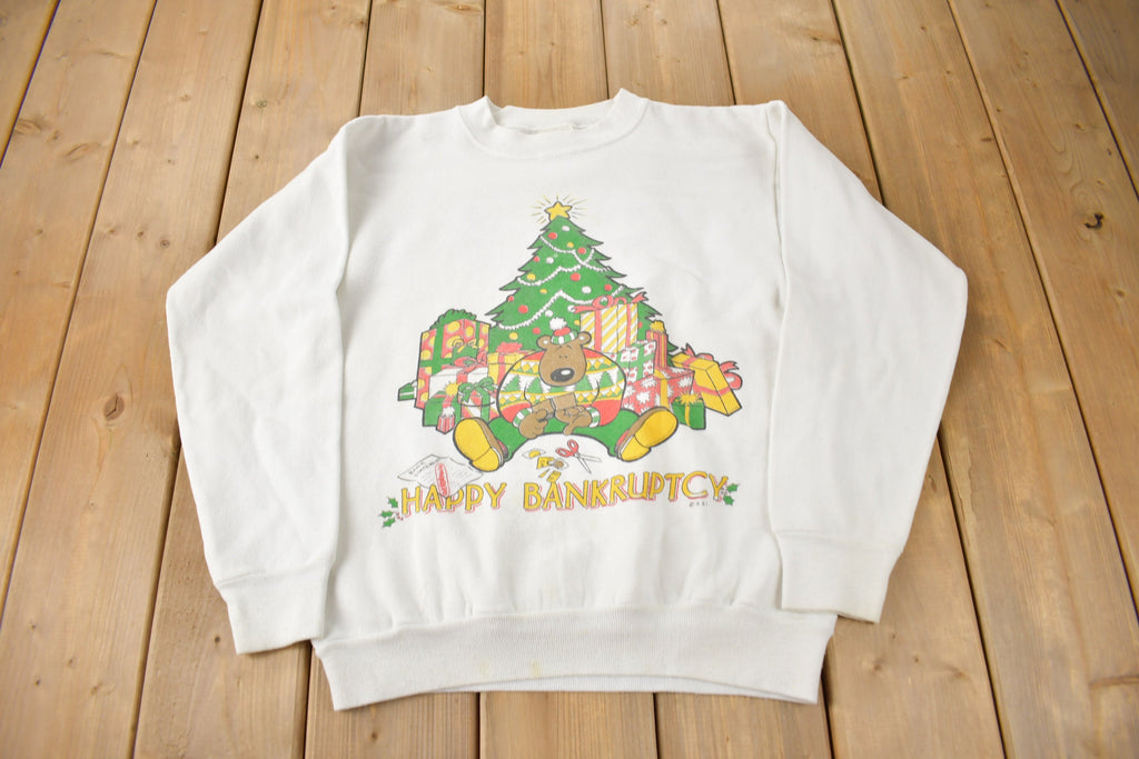 Vintage 1990s Happy Bankruptcy Christmas Theme Crewneck Sweatshirt Made In USA