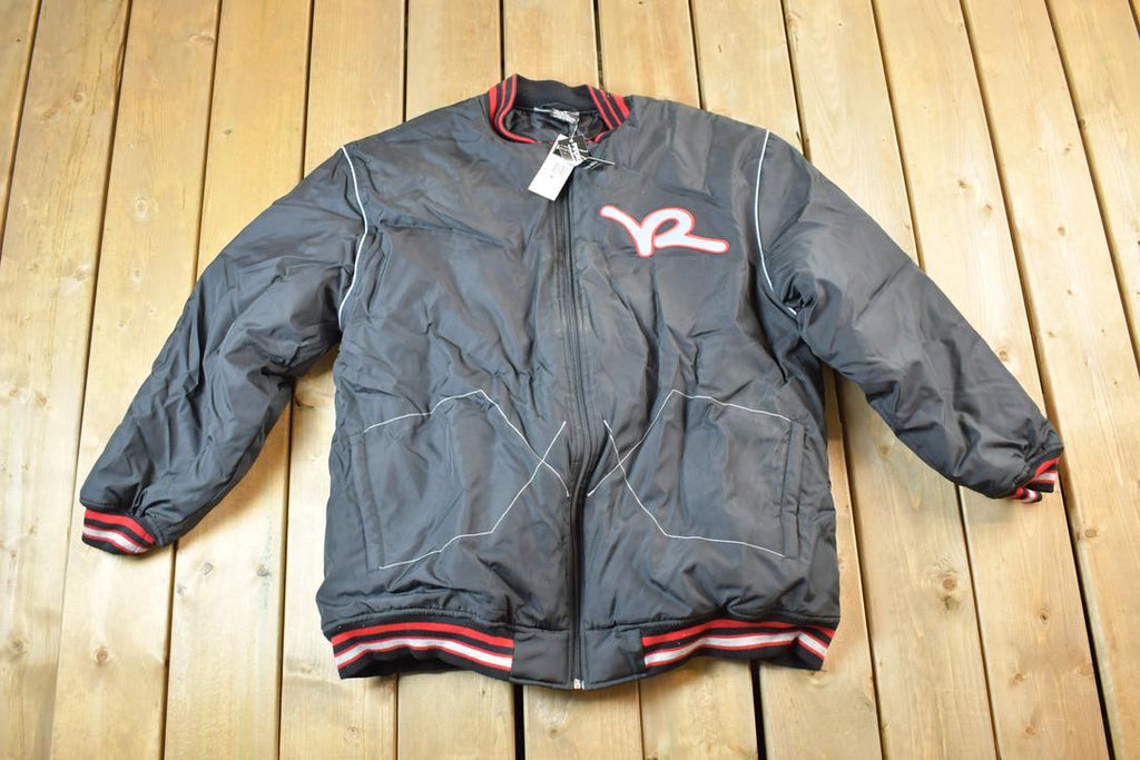 Vintage 1990s Deadstock Rocawear Embroidered Snap Button Hip Hop Satin Jacket Made In USA