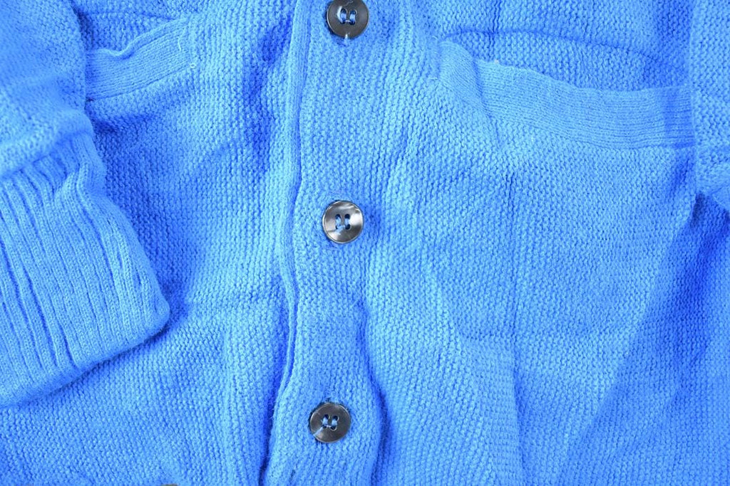 Vintage 1970s Blue Knit Perfect Mild Distress Cardigan Sweater Made In USA