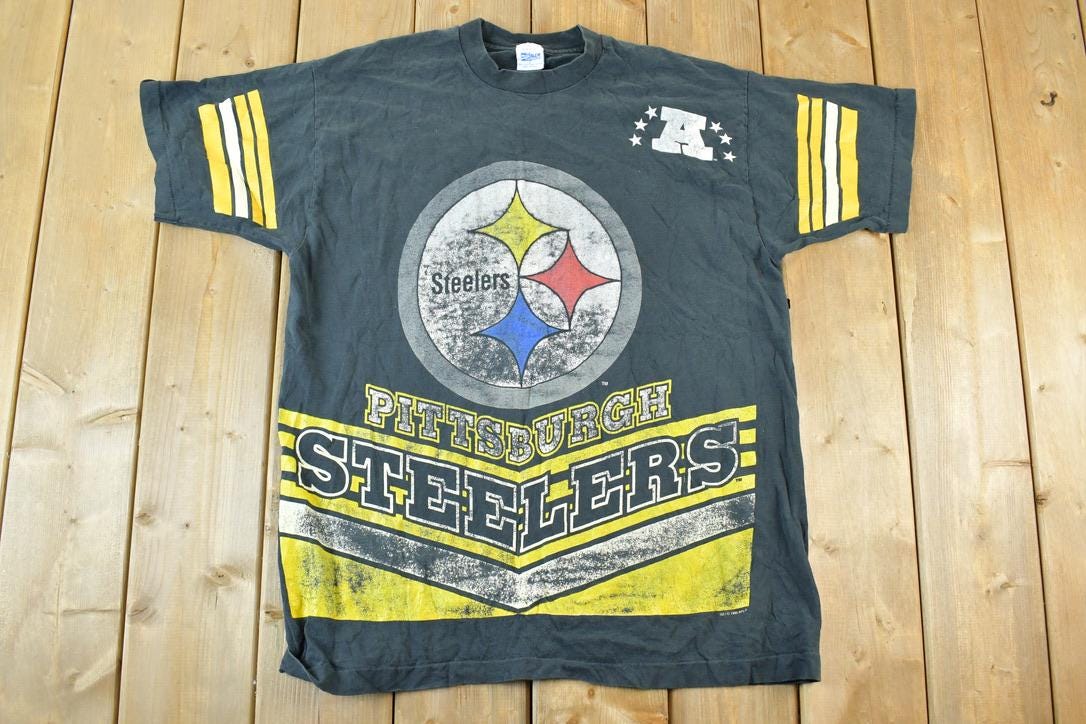 Vintage 1995 Pittsburgh Steelers All Over Print NFL Graphic T-Shirt