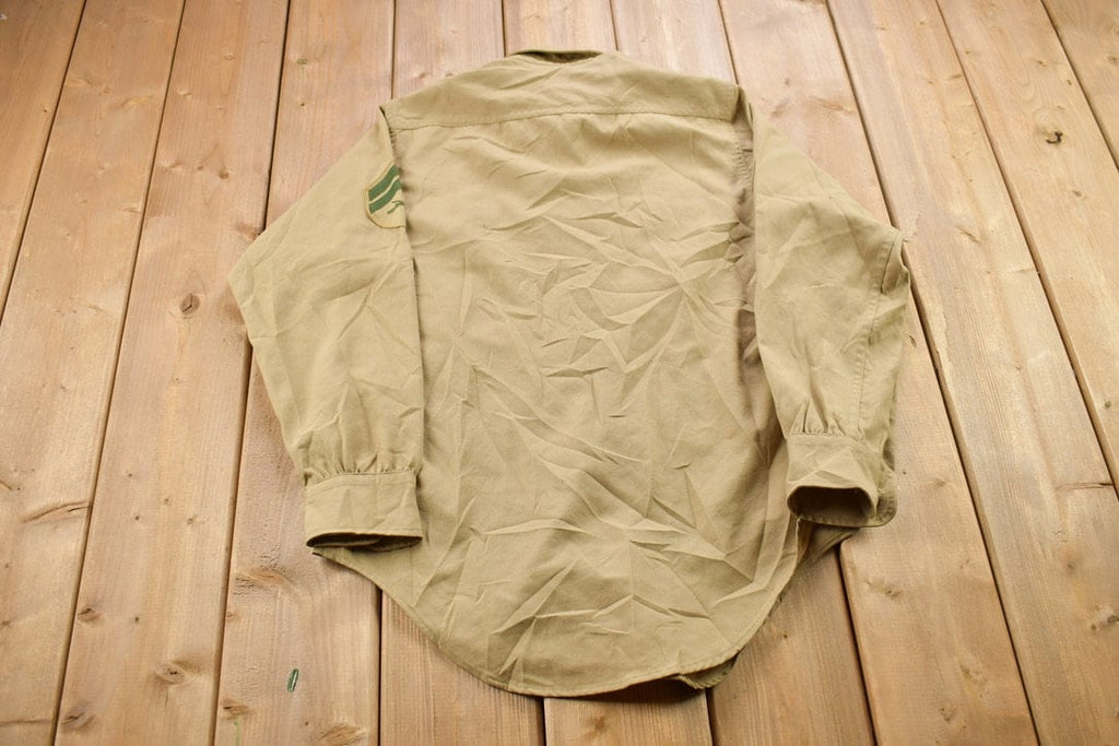 Vintage 1990s Beige Blank USMC Button Up Military Shirt