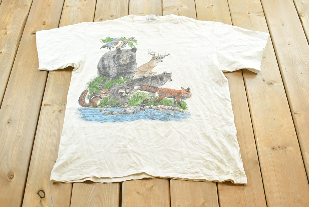 Vintage 1989 Harlequin Forest Animals Nature T-Shirt Men's XL