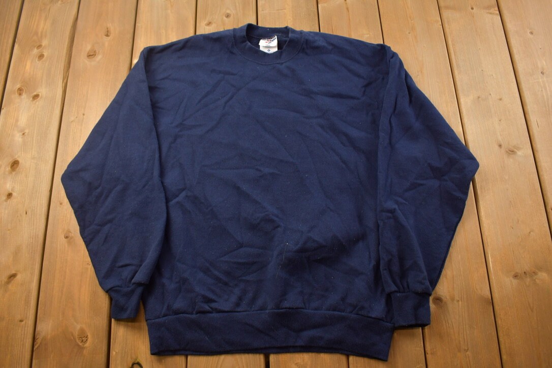 Vintage 1990s Jerzees Navy Blank Crewneck Sweatshirt