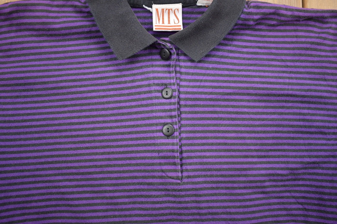 Vintage 1990s Striped Collared T Shirt