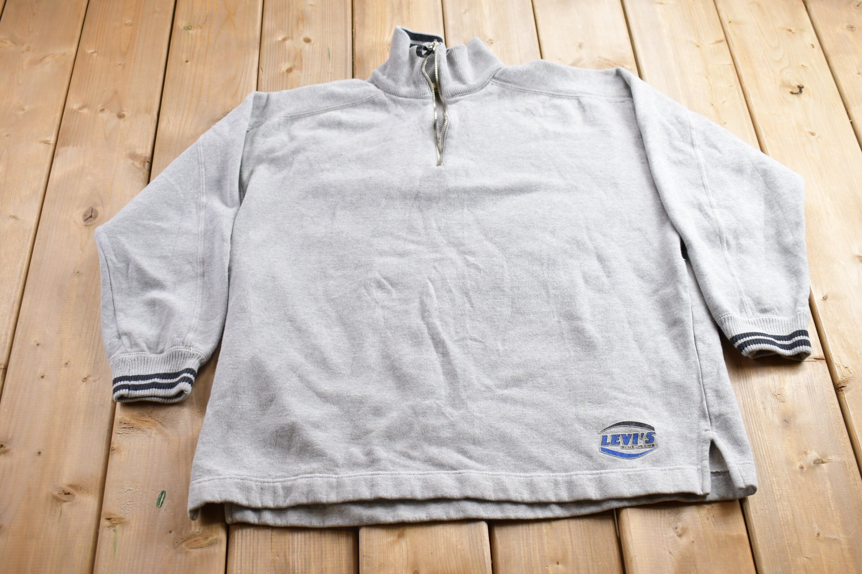 Vintage 1990s Levis Blue Jeans Quarter Zip Sweatshirt