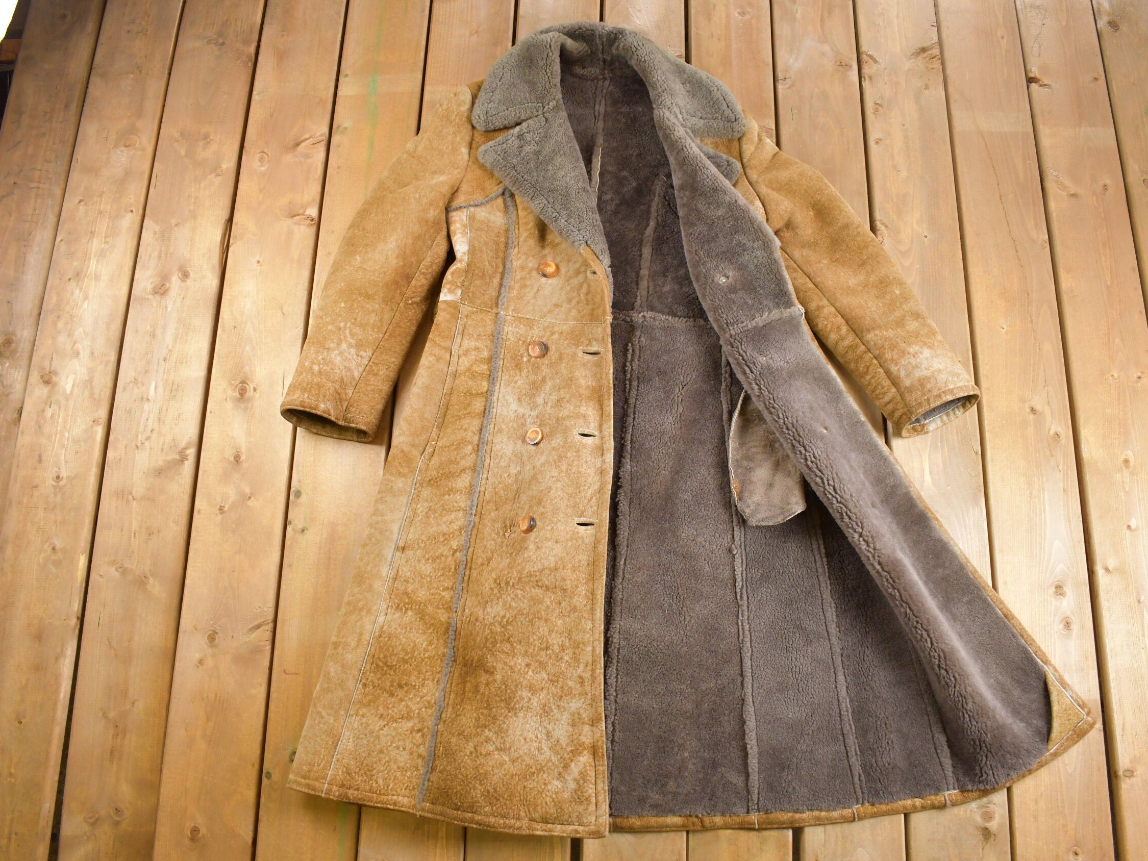 Vintage 1980s Shearling Suede Leather Coat