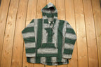 Vintage 1990s Chavitos Baja Hooded Pullover Striped Knit Poncho Blanket Hoodie