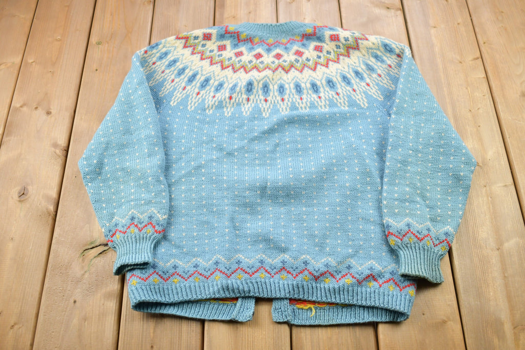 Vintage 1980s Nordic All Over Print Knitted Cardigan Sweater