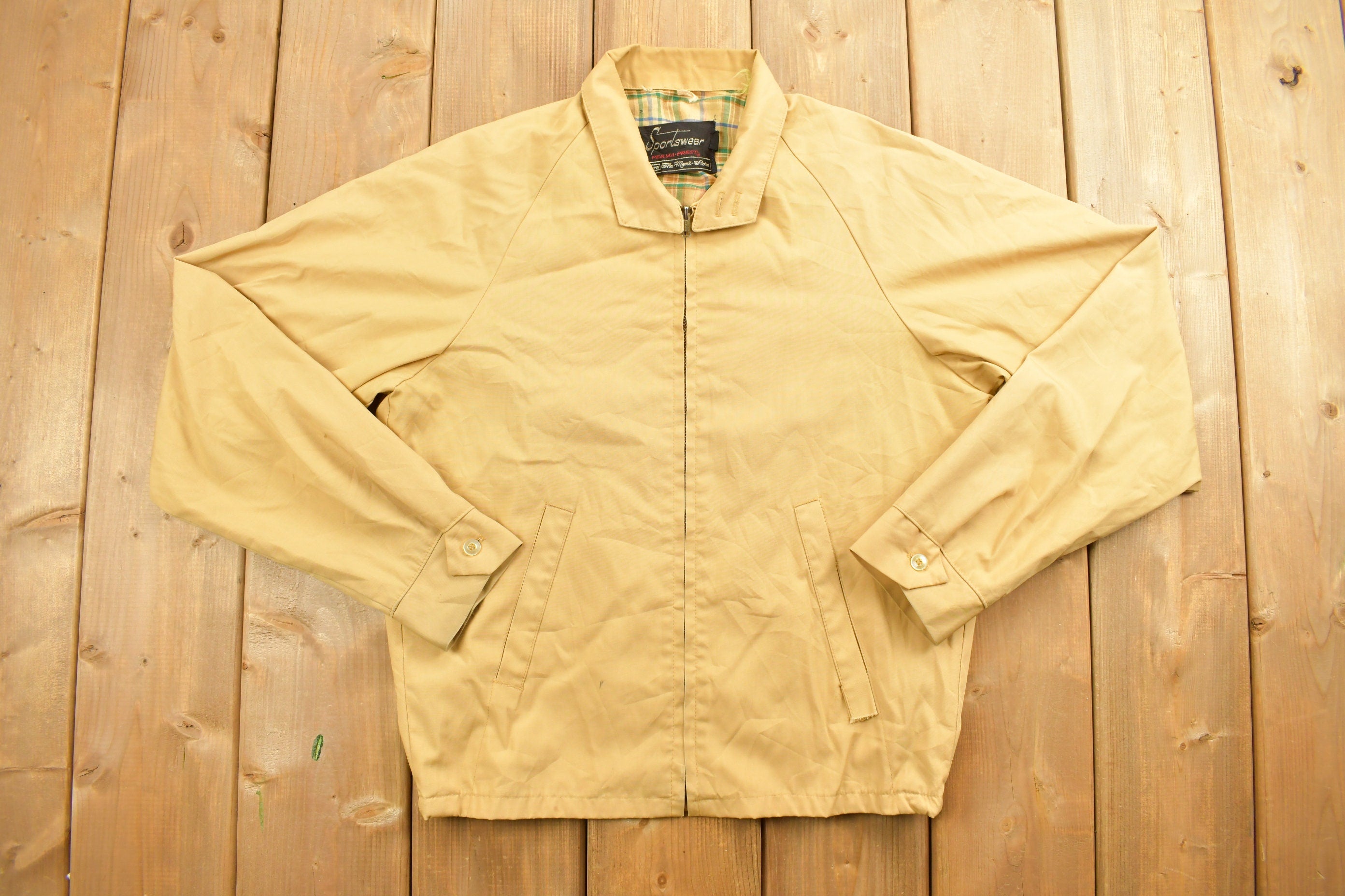 Vintage 1980s Sportswear Blank Beige Windbreaker Jacket