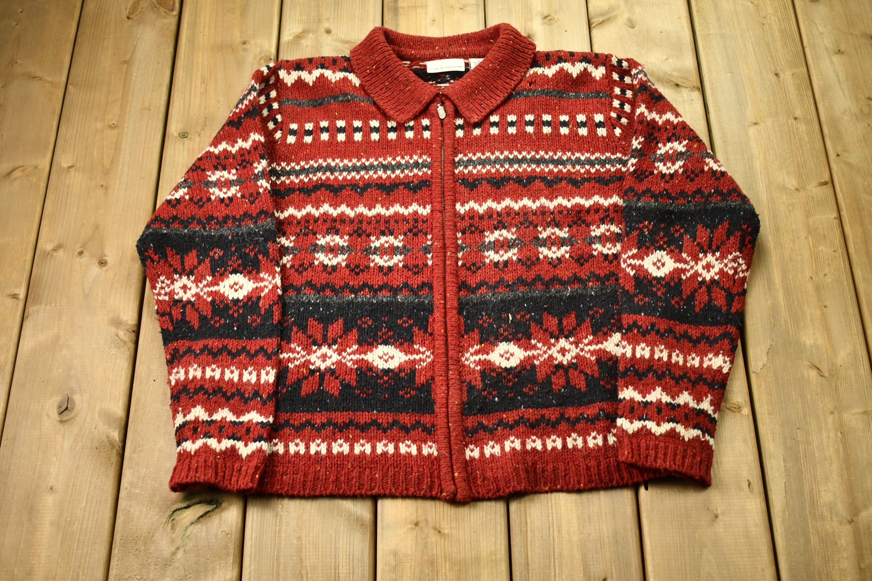 Vintage 1980s Croft & Barrow Full Zip Wool Sweater