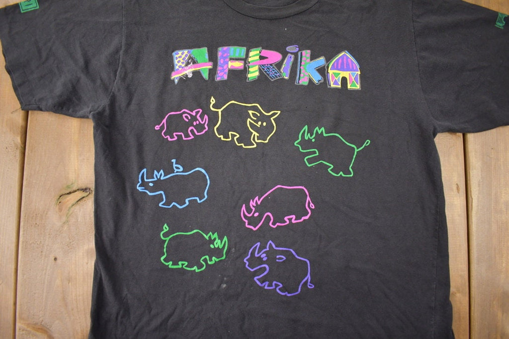 Vintage 1990s Afrika Kalahari Rhino Theme Souvenir Single Stitch Travel T Shirt