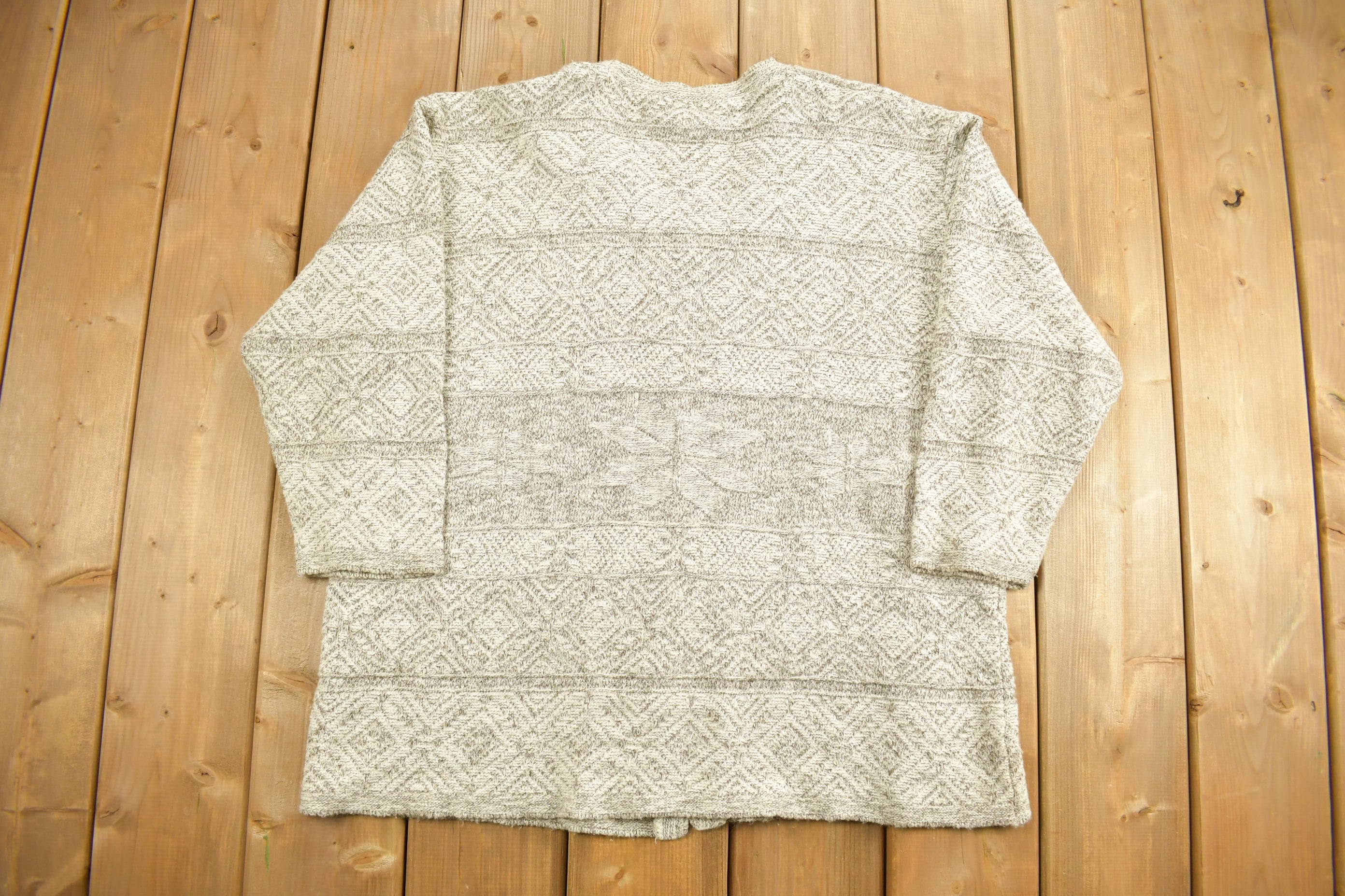 Vintage 1990s Beige Knitted Cardigan Sweater Metal Clasps