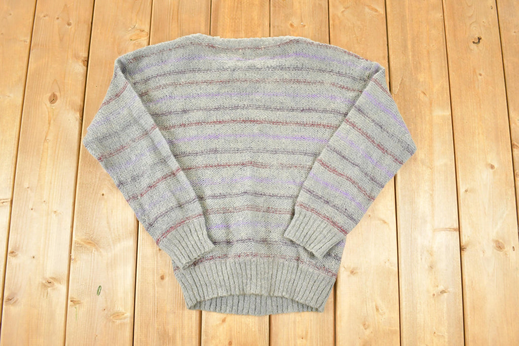 Vintage 1970s Glynn Manson Loose Knit Striped Crewneck Sweater Mens S