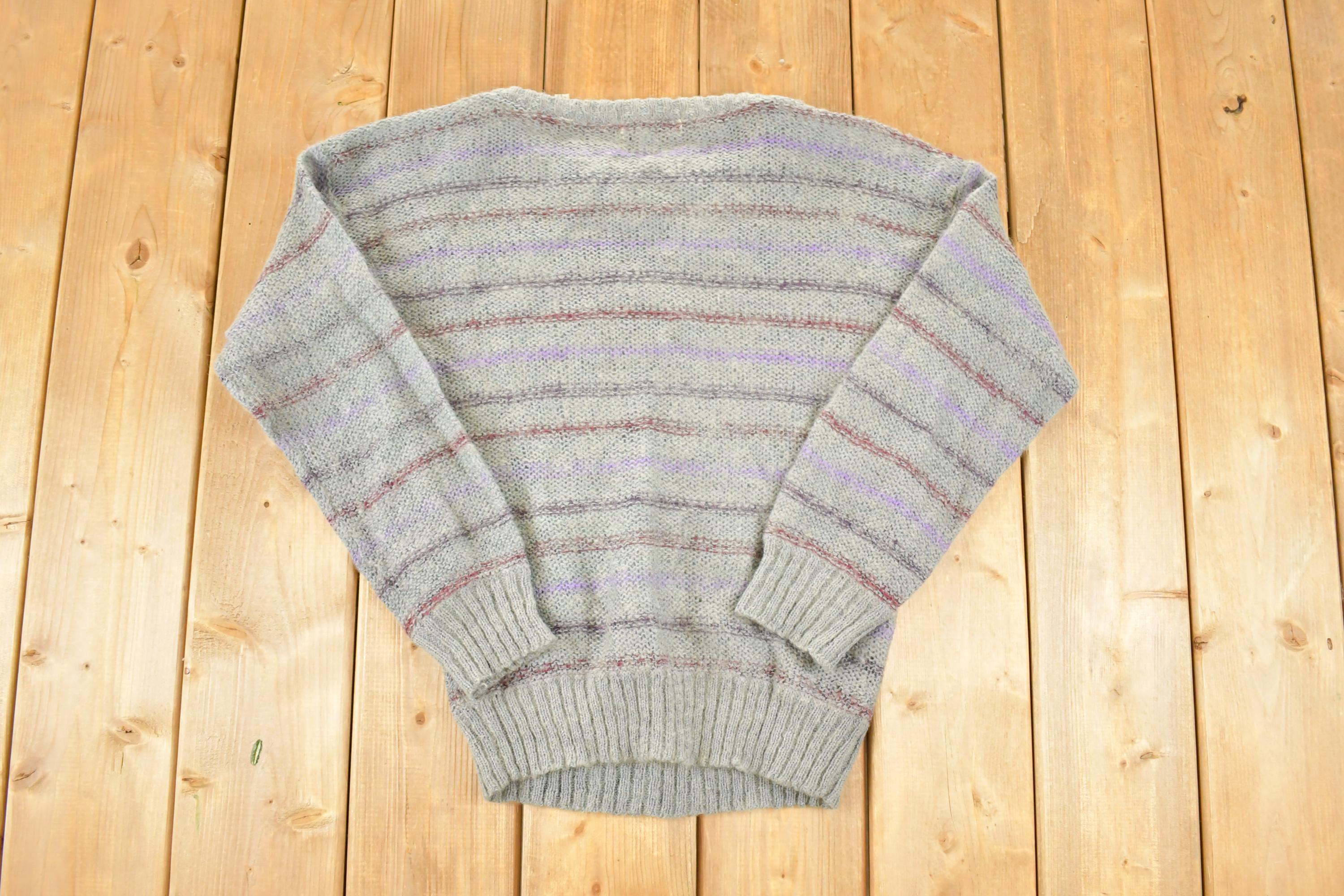 Vintage 1970s Glynn Manson Loose Knit Striped Crewneck Sweater Mens S