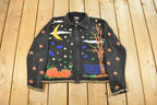 Vintage 1990s Studio Boo Patchwork Embroidered Full Zip Knit Sweater Women's Large