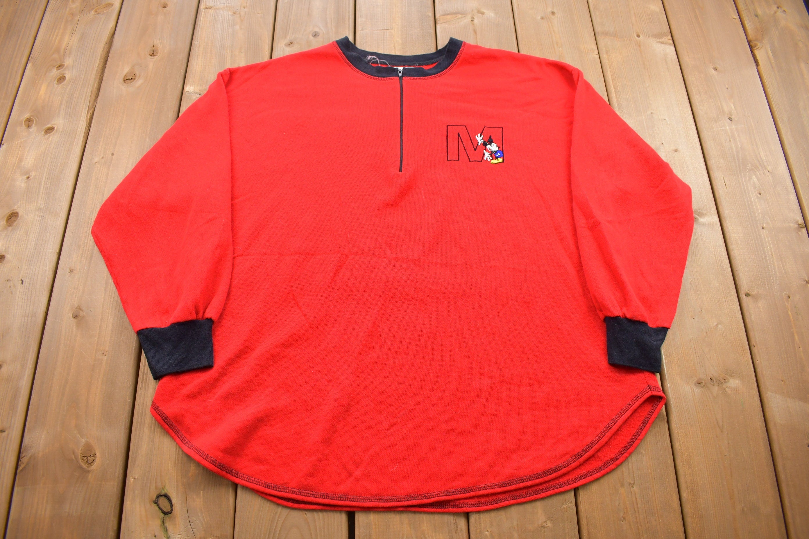 Vintage 1990s Disney Mickey Mouse Long Sleeve Quarter Zip Shirt  90s Crewneck  Made In USA  Essential  Streetwear  90s Mickey Mouse