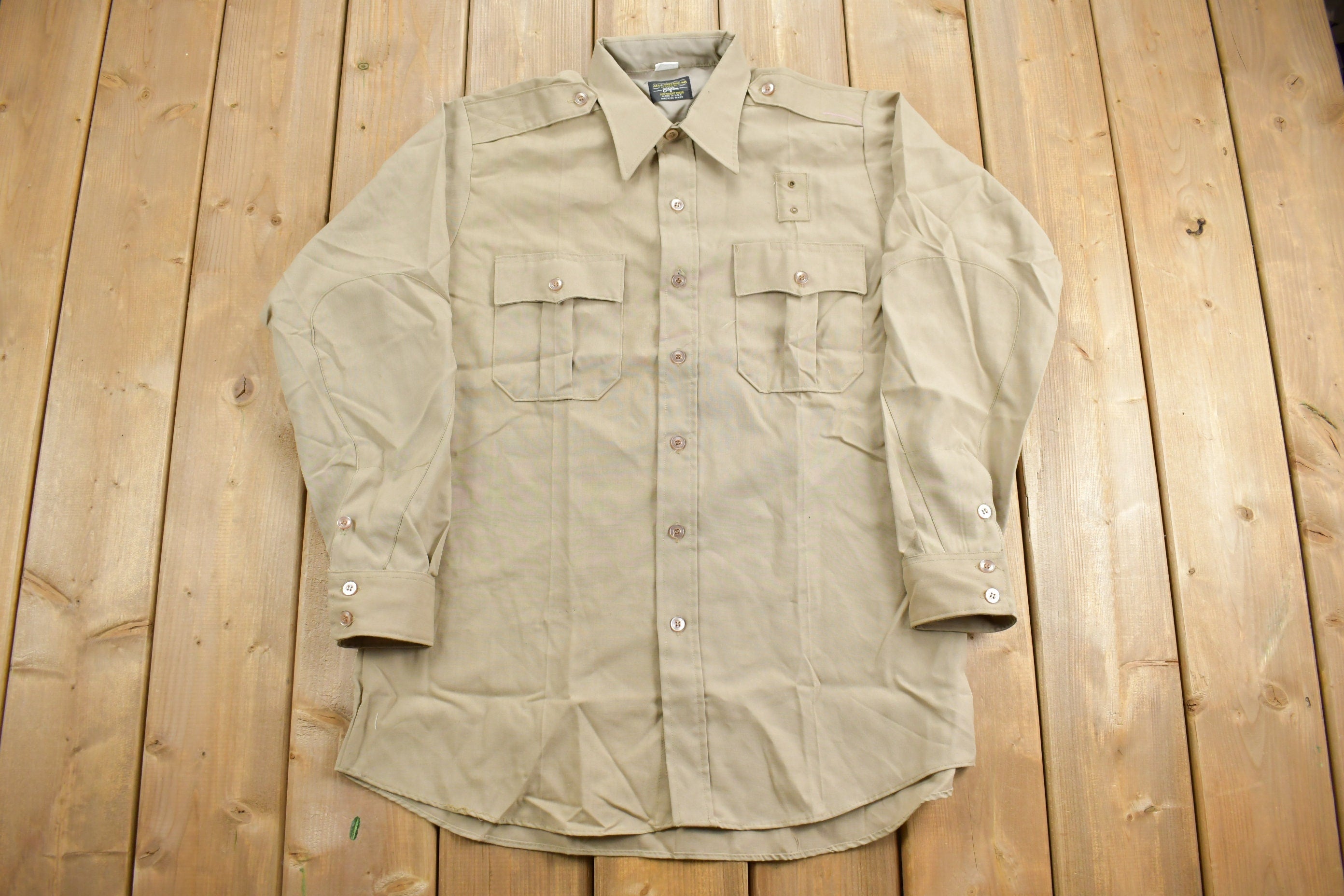Vintage 1980s Khaki Uniform Button Up Shirt