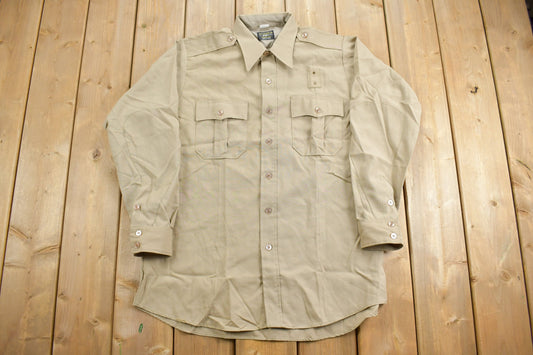 Vintage 1980s Khaki Uniform Button Up Shirt / Outdoors & Wilderness / Casual Wear / Workwear / Vintage Uniform / 80s Workwear / Made in USA