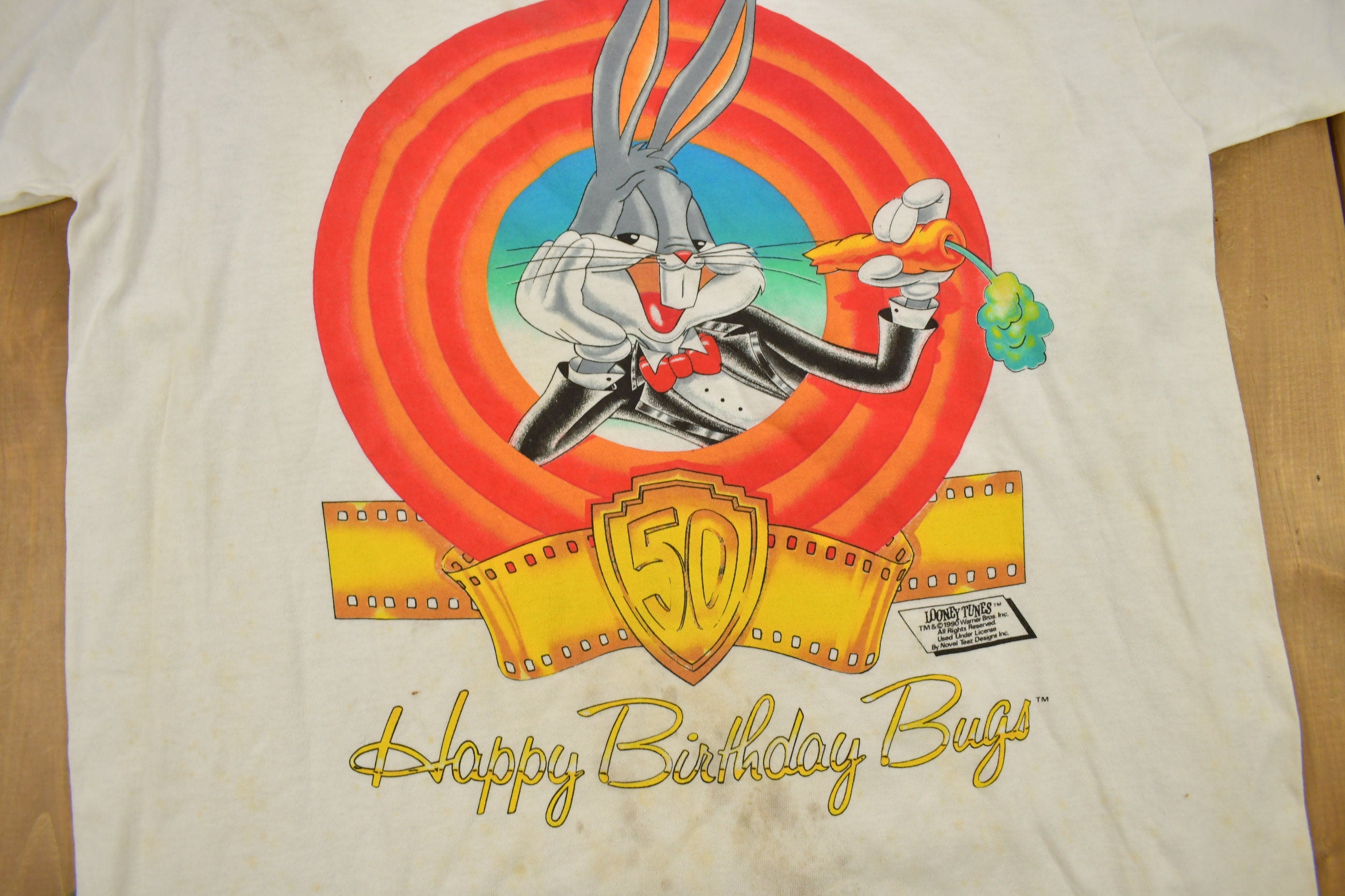 Vintage 1990 Bugs Bunny Birthday Looney Tunes Cartoon Promo T-Shirt