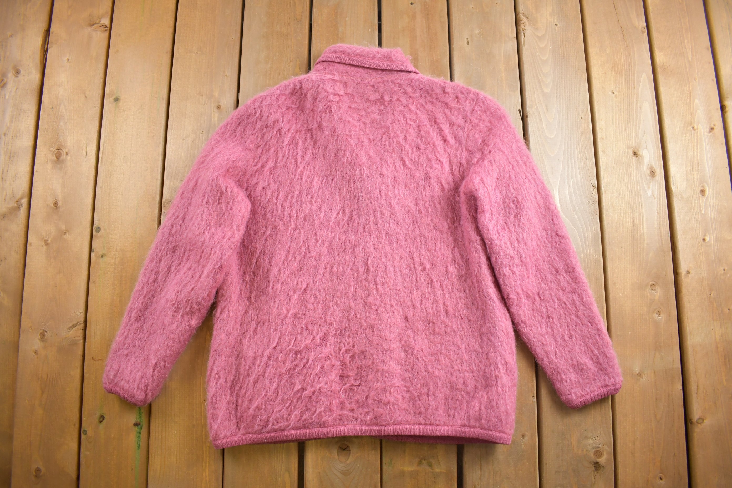 Vintage 1980s Burnbrae Knitwear Mohair Collared Cardigan Sweater