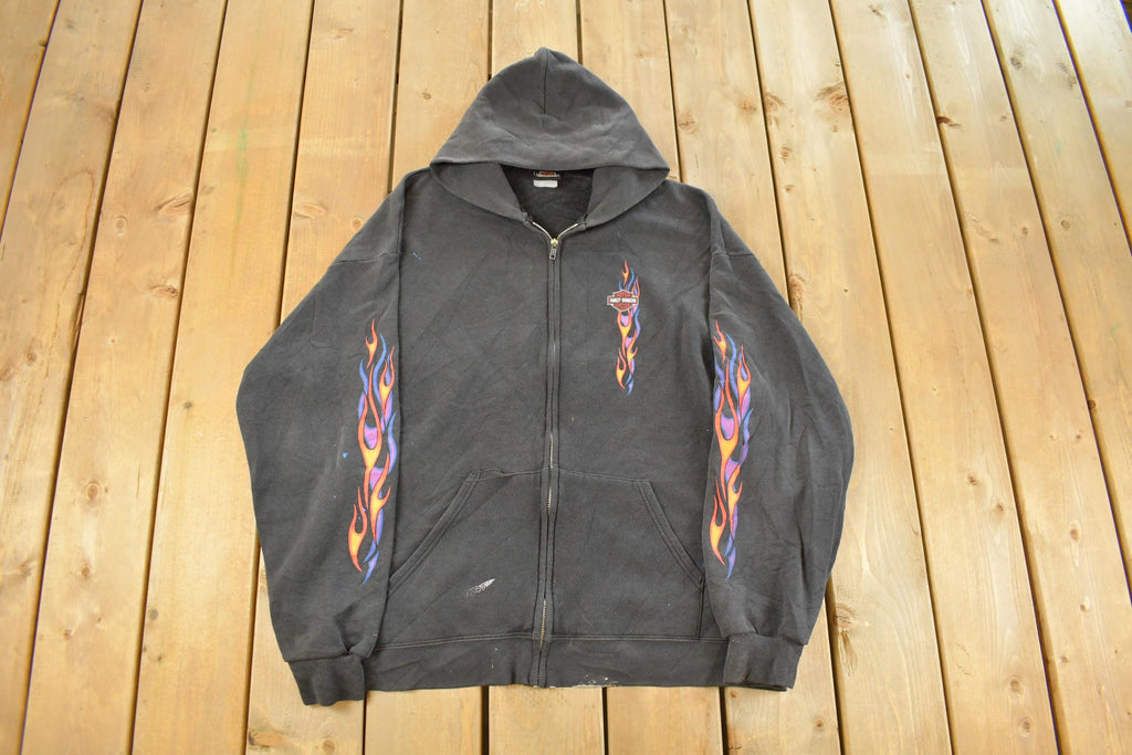 Vintage 1990s Distressed Harley Davidson Graphic Full Zip Hoodie Men's XL  90s Hoodie  Vintage Sweatshirt  Biker Motorcycle  90s Harley
