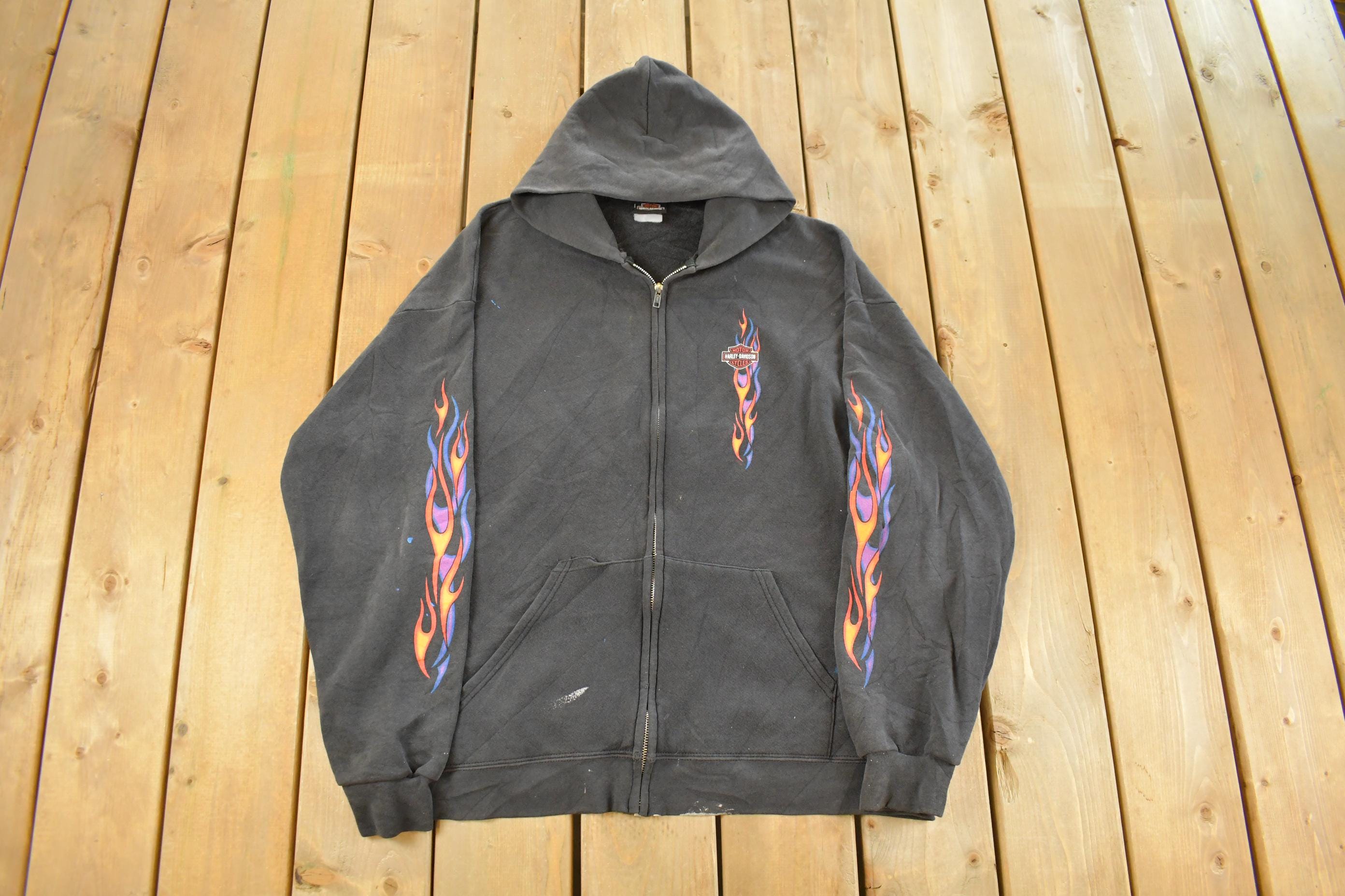 Vintage 1990s Distressed Harley Davidson Graphic Full Zip Hoodie Men's XL  90s Hoodie  Vintage Sweatshirt  Biker Motorcycle  90s Harley