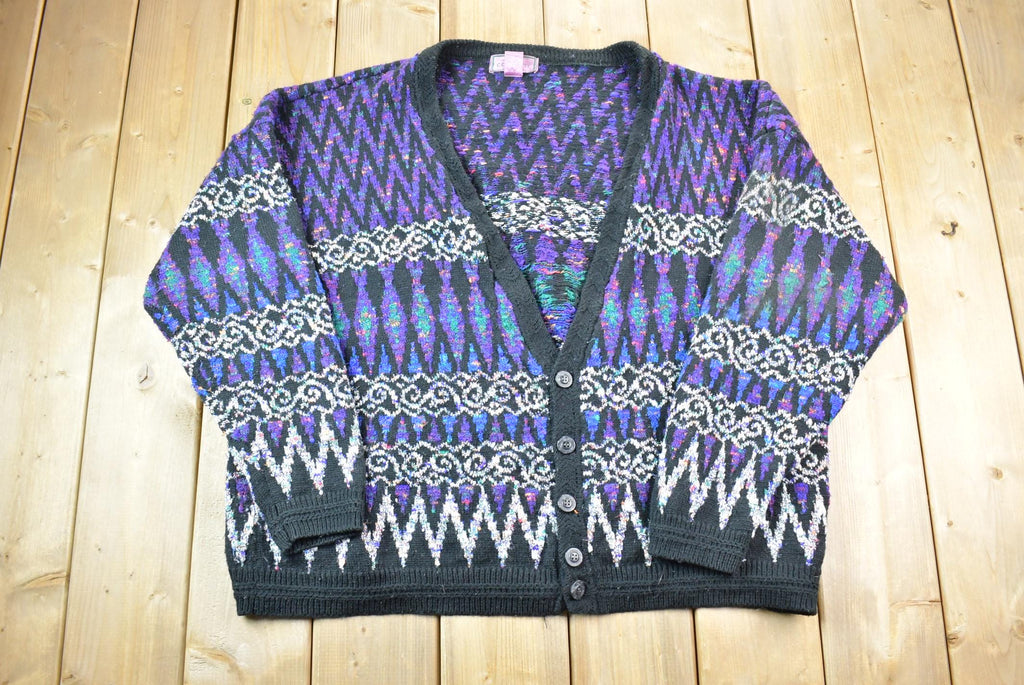 Vintage 1990s Concrete Abstract pattern Half Button Cardigan Knit Sweater