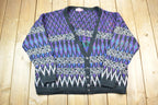 Vintage 1990s Concrete Abstract pattern Half Button Cardigan Knit Sweater