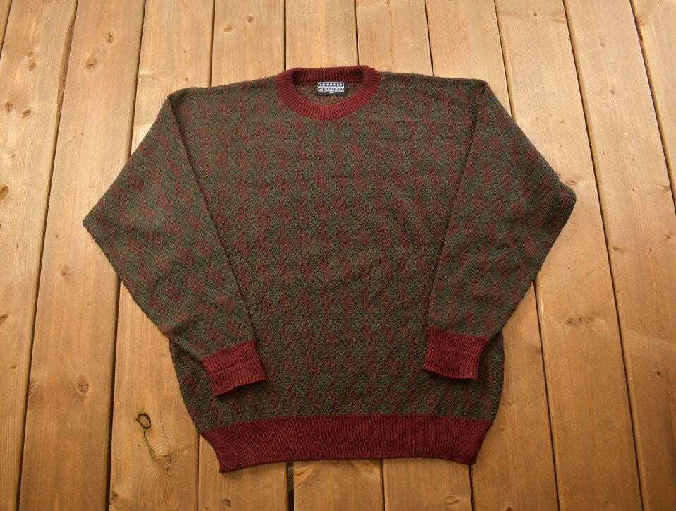 Vintage 1990s Jantzen Classics Knitted Crewneck Sweater  Vintage 90s Crewneck  All Over Pattern  Colorful  Sweatshirt  Abstract Pattern