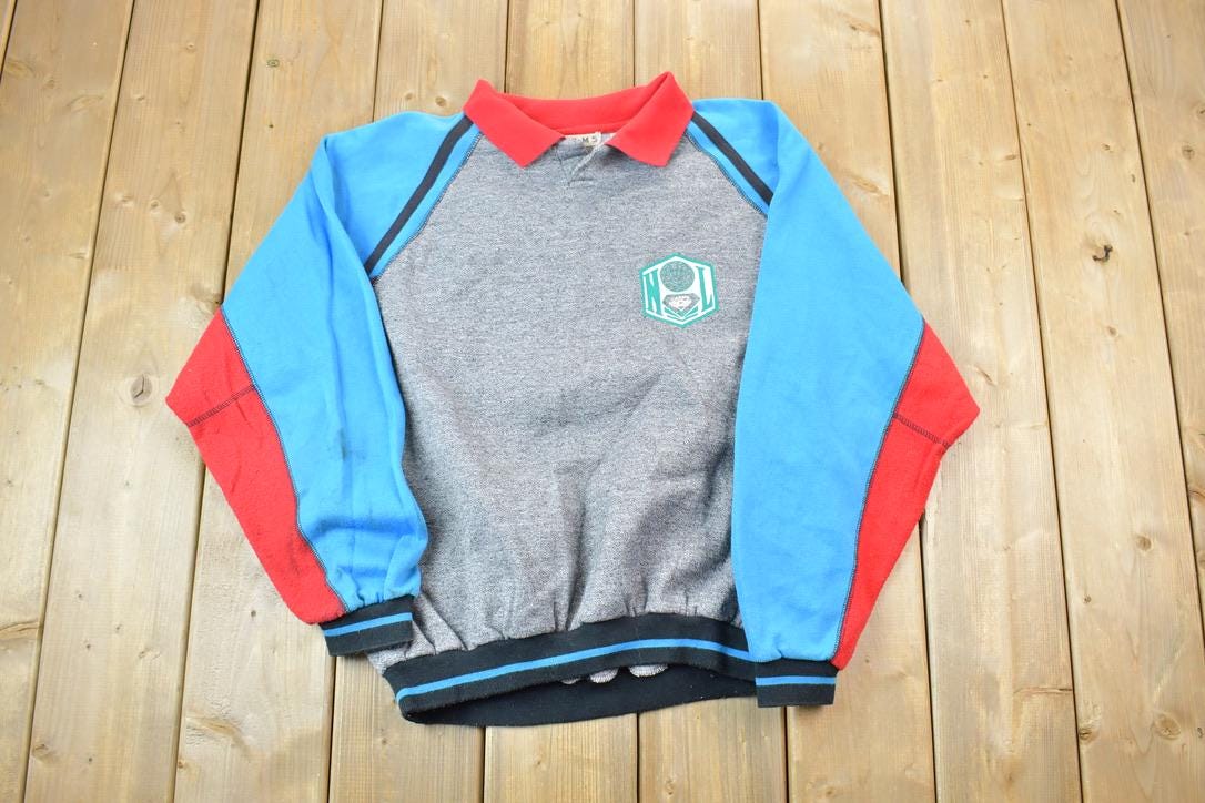 Vintage 1990s Chams Crazy Colour Block Collared Crewneck Sweatshirt