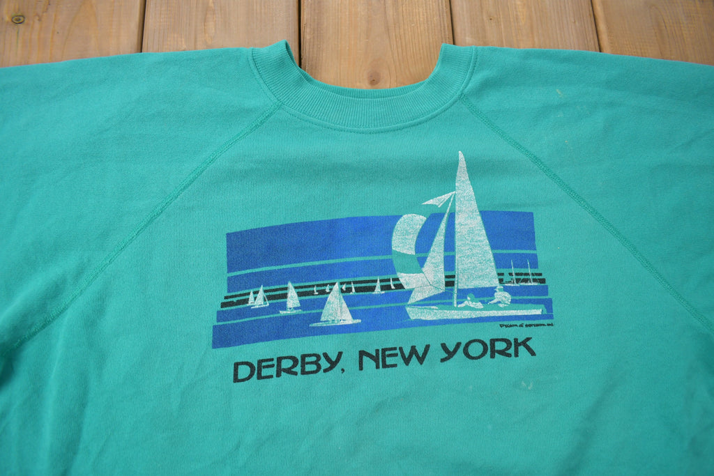 Vintage 1980s Derby New York Sailboat Graphic Crewneck Sweatshirt