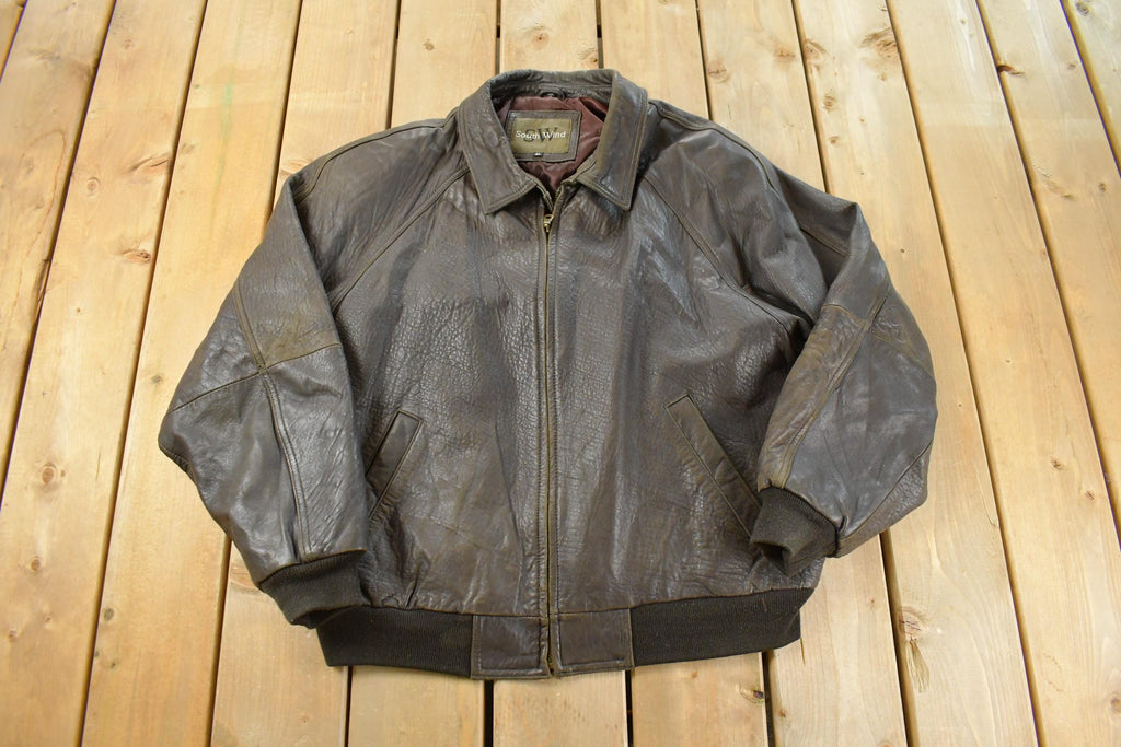 Vintage 1990s South Wind Leather Bomber Flight Jacket Men's XL