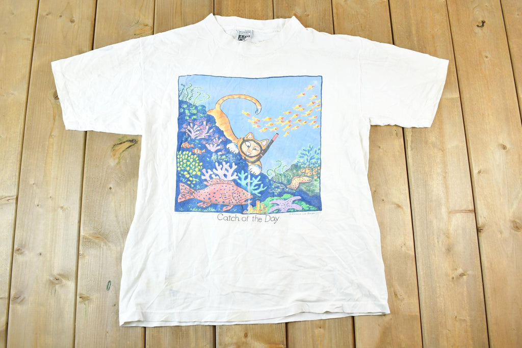 Vintage 1990s Catch Of the Day Cat Scuba Souvenir T-Shirt Women's L