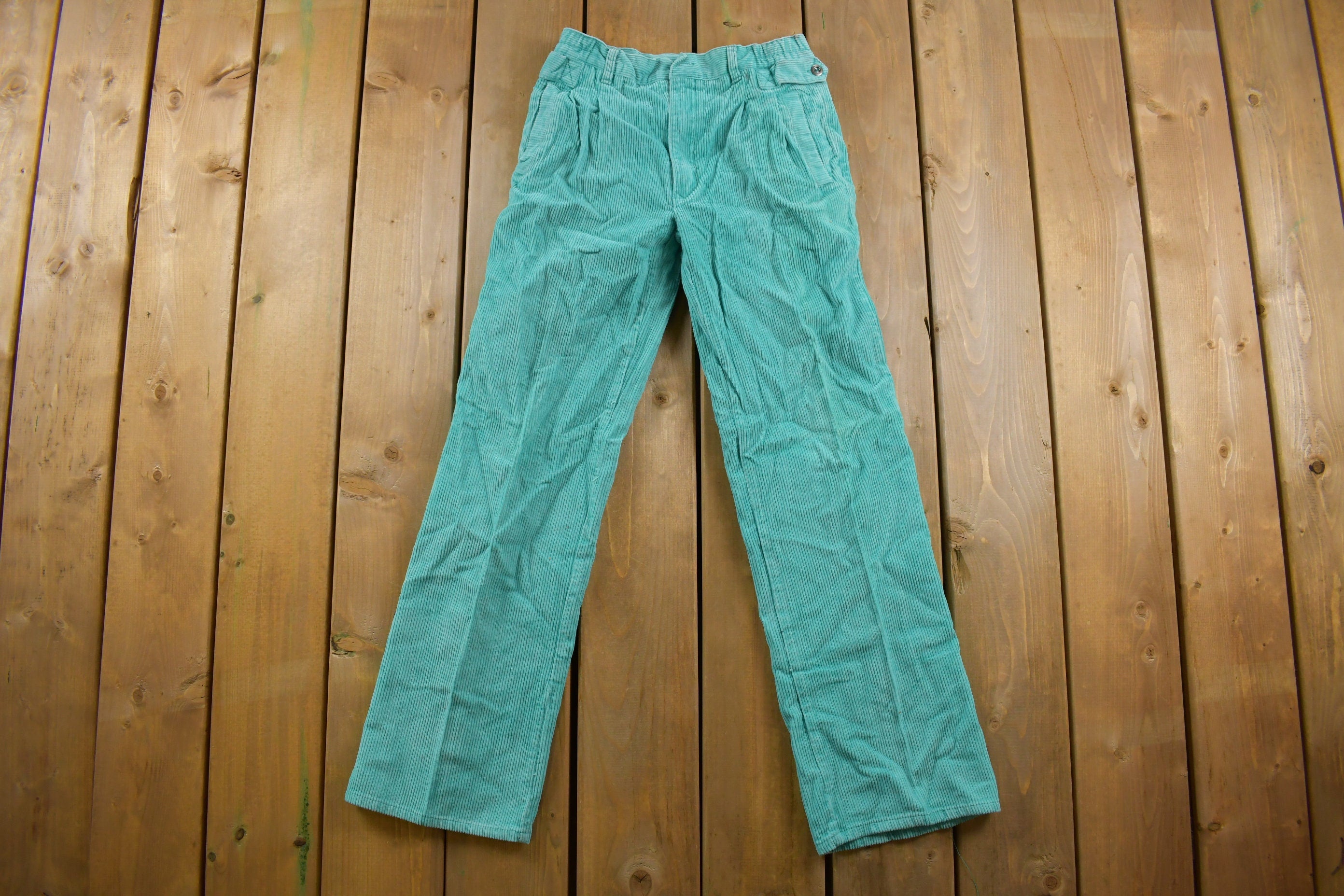 Vintage 1990s The Rock Teal Corduroy Flare Pants Size 26 x 29